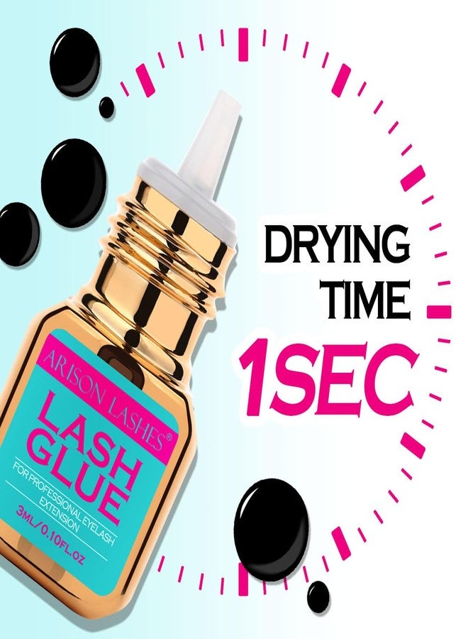 أريسون لاشز غراء لتطويل الرموش، يجف خلال ثانية واحدة، غراء مقاوم للماء لتطويل الرموش، يدوم من 7 إلى 8 أسابيع، ثبات قوي، لاصق رموش سوداء يدوم طويلاً، للاستخدام الاحترافي فقط (3 مل) - Image 2